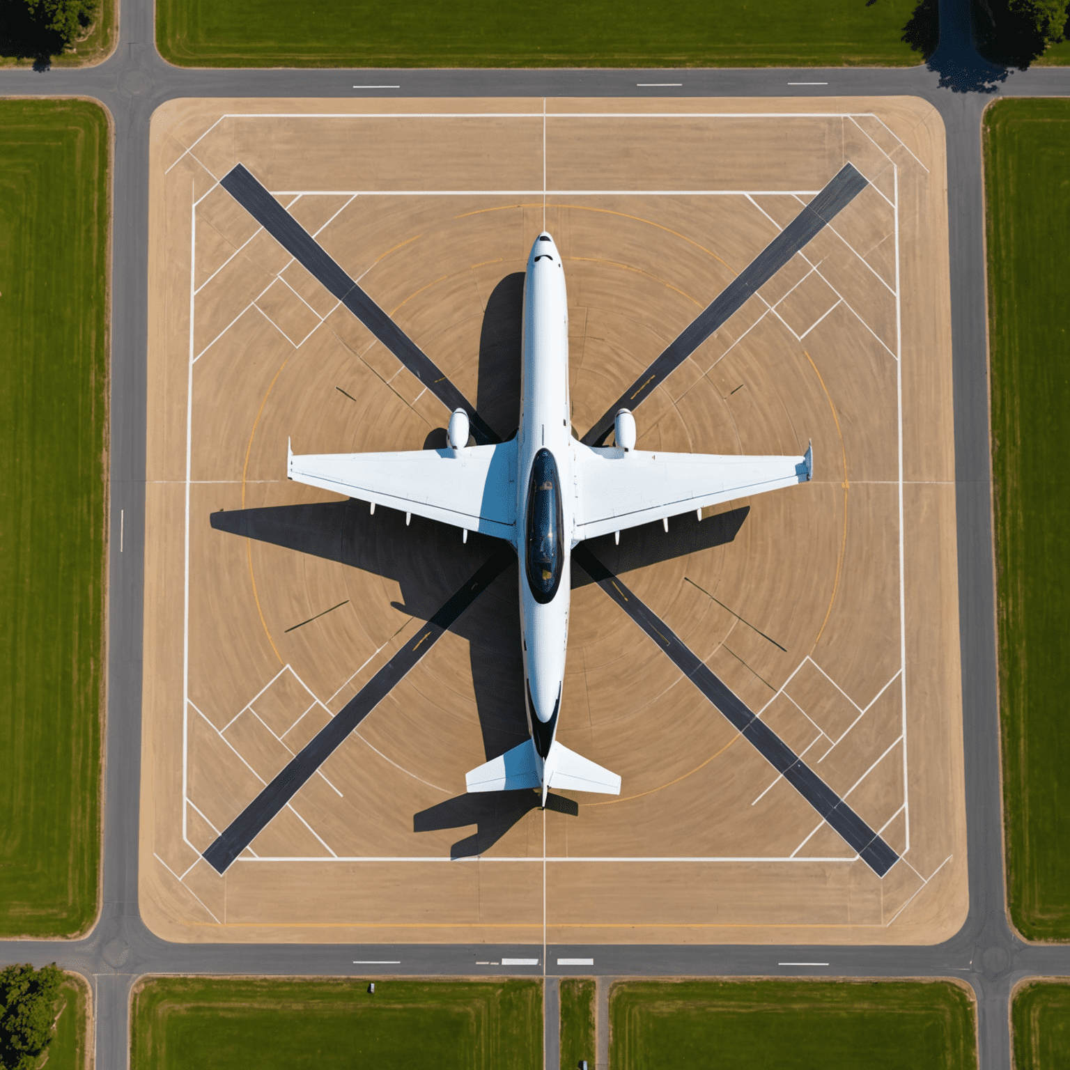 Aerial view of an aerodrome with new safety markings and equipment