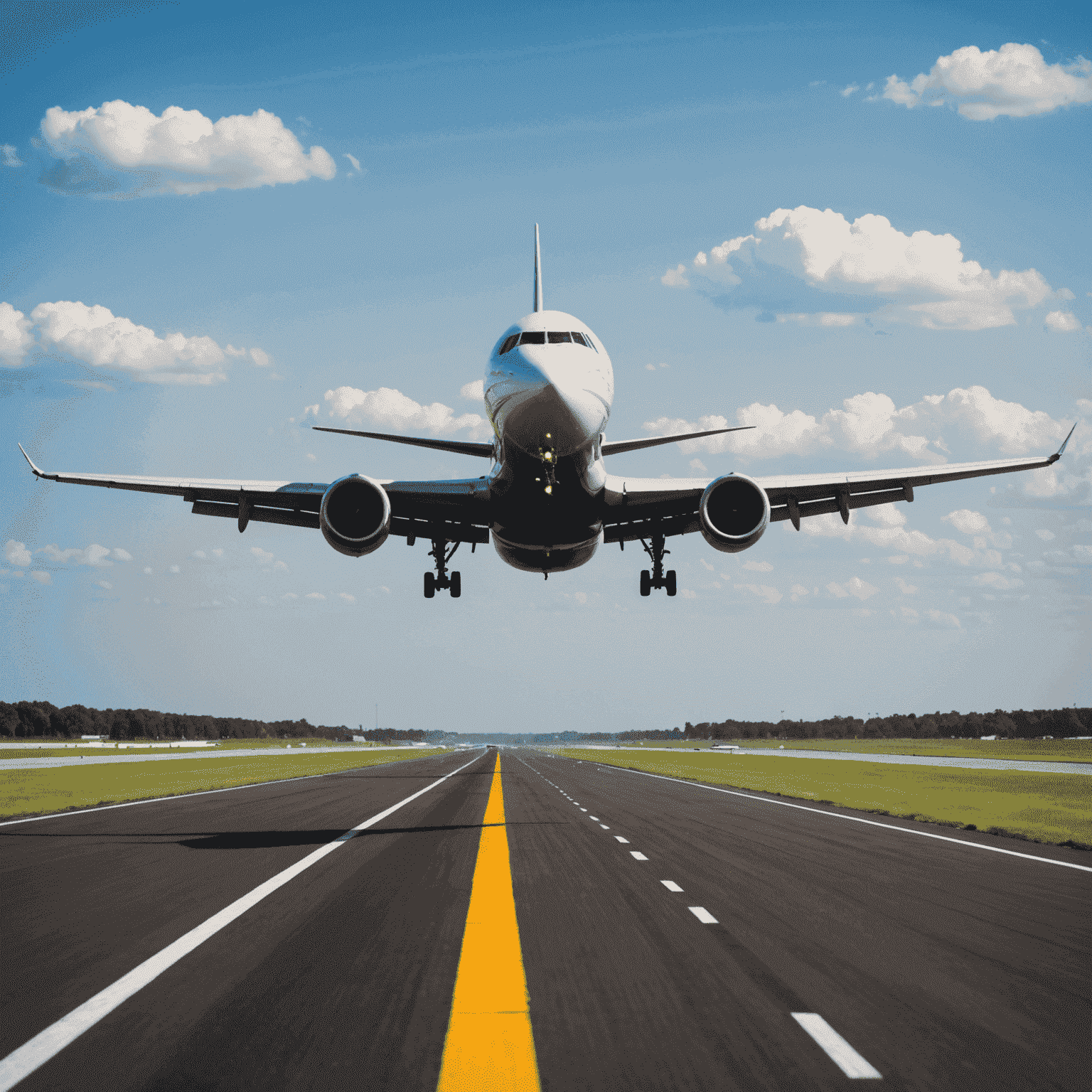 A commercial airplane taking off from a runway, symbolizing scheduled flights