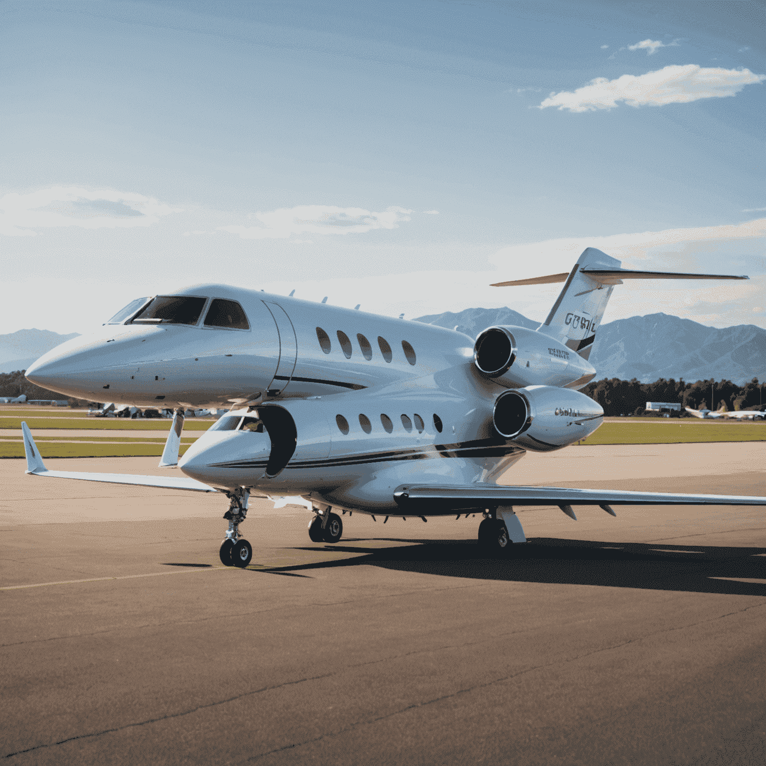 A private jet on the tarmac, representing charter flight services