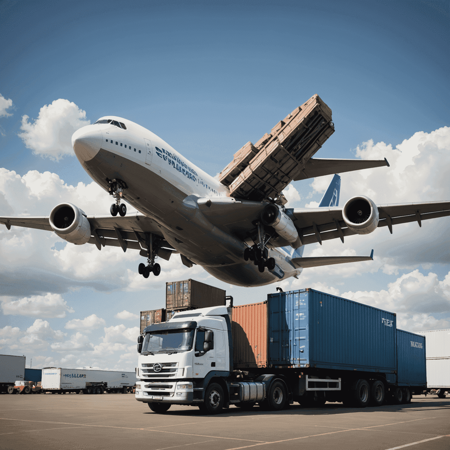 A cargo plane being loaded with freight containers